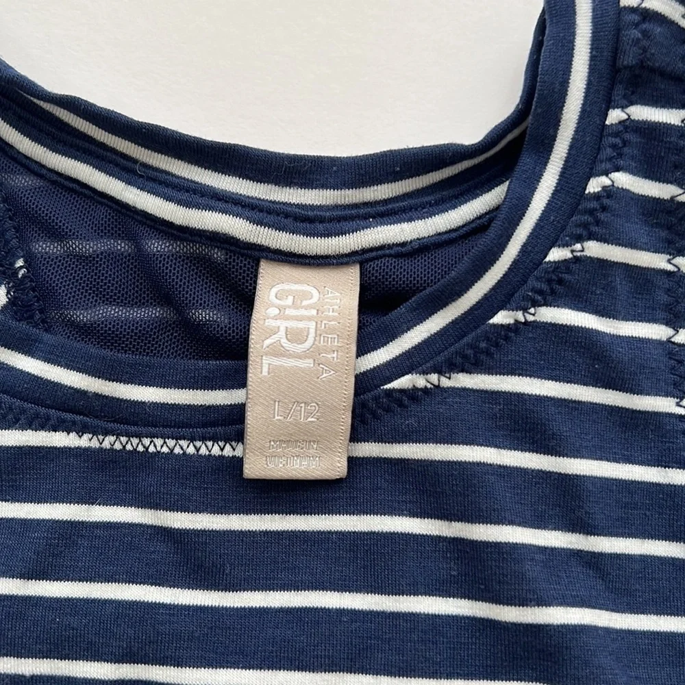 Athleta Girl navy & white striped tank top size large (10)